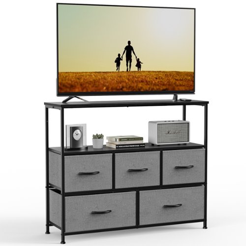 Bestier - 5 Drawer 38 in.W Fabric Storage Tower Dresser Wooden Top Without mirror for Living Room, Closet, Entryway, Nursery - Gray-Front_Standard 