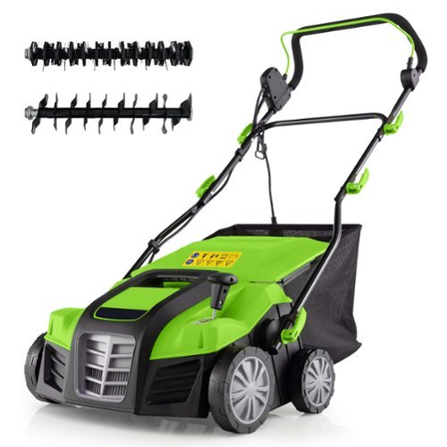 Costway - 16-Inch Electric Dethatcher & Scarifier 15A 2-In-1 Lawn Dethatcher - Green-Front_Standard 