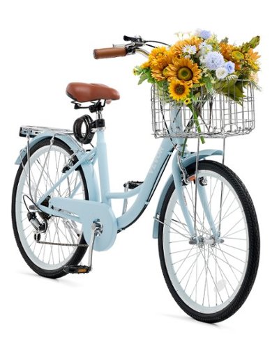 VEVOR - Cruiser Bike, 7-Speed, 26-Inch Light Beach Cruiser Bike with Large Capacity Basket and Rear Rack - Blue-Front_Standard 