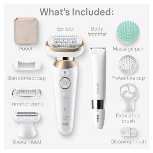 Braun Silk-épil 9 Flex-Pivoting SkinSpa Epilator, Wet/Dry, Shaver Head, Massage Pad, Exfoliation Brush and BodyTrimmer - White/Tinted Gold WHERE TO BUY