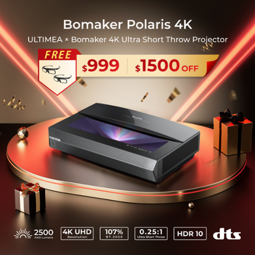 Ultimea - Bomaker 4K UST Triple Laser Projector, HDR10, 2500 ANSI Lumens, Dolby DTS, WiFi BT, 15000:1 Contrast - Black-Front_Standard 