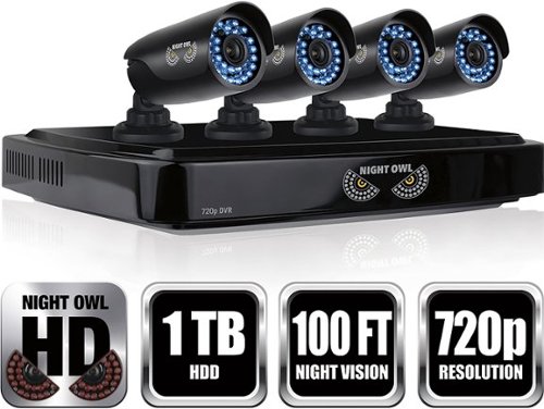  Night Owl - 8-Channel, 4-Camera Indoor/Outdoor High-Definition DVR Security System - Black