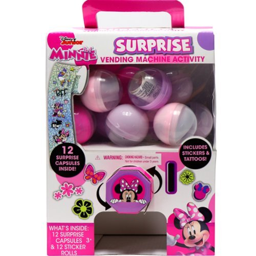 Tara Toy: Surprise Vending Machine: Minnie Mouse 12 Capsules, Sticker & Tattoo Rolls, Puffy & Sparkle, Glow-In-The Dark, Disney Junior, Kids Ages 3+
