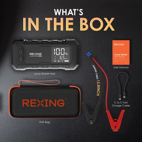 Rexing RJ2000 2000A 12V Jump Starter, 16000mAh Battery Booster 65W USB-C Fast Charge LED Display & Emergency Light - Black WHERE TO BUY