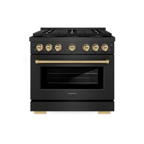 ZLINE - Autograph 36 in. 5.2 cu. ft. Manual Clean Freestanding DuoPro Gas Range in Black Satin Steel and Bronze Accents - Black Satin Stainless Steel