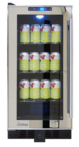 Vinotemp - 68-Can Beverage Cooler with Mirrored Trim - Silver