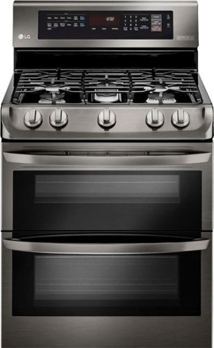  LG - 6.9 Cu. Ft. Self-Cleaning Freestanding Double Oven Gas Range with ProBake Convection - Black Stainless Steel