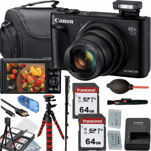 Bundle - Canon - PowerShot SX740 HS Digital Camera + Camera Shoulder Camera Bag +12 inch Spider Tripod + Accessory - Black-Front_Standard 