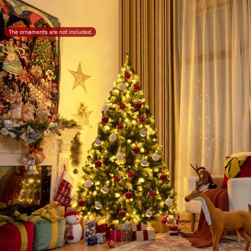 Costway - Pre-lit Snowy Christmas Tree 818 Tips with Pine Cones & Red Berries