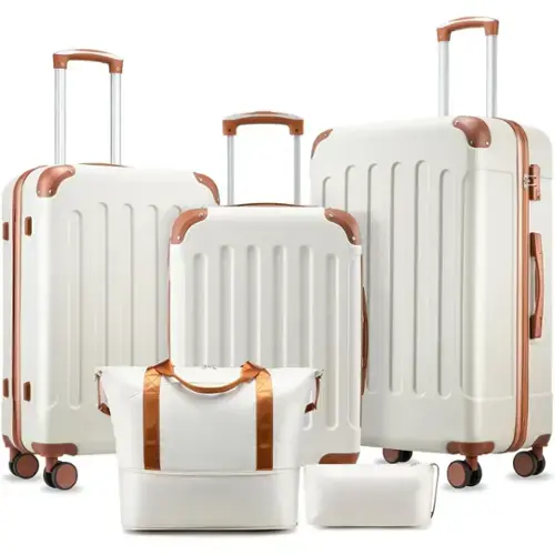 Front. LUGGEX - LUGGEX Luggage Sets 5 Piece Hardside Suitcase with Wheels and TSA Approved - Lite-YY - White.
