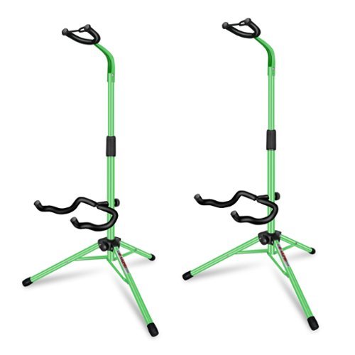 5 CORE - Guitar Stand Pair Floor Folding Holder Soporte Para Guitarra for Acoustic Electric Bass - Green-Front_Standard 