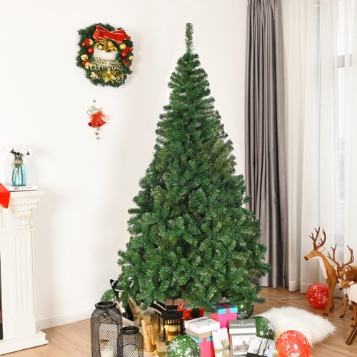 Costway - 7Ft Artificial PVC Christmas Tree Stand Indoor Outdoor - Green