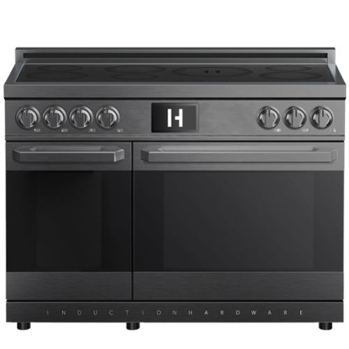 Induction Hardware - Professional 48 Inch Induction Range with Double Convection Ovens & Air Fry, 7 Burner Electric Stove, Pizza Stone - Black-Front_Standard 