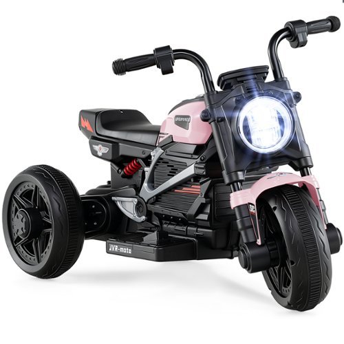 Costway - 6V Kids Motorcycle with Song,Story,LED Headlights,Accelerator Pedal & 3 Wheels - Pink & Black-Front_Standard 