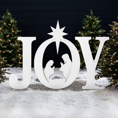 Best Choice Products - 46in Outdoor JOY Christmas Nativity Decoration w/ Weather Resistant PVC, Ground Stakes - White-Front_Standard 