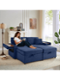 Trinkets Crazed - 68" Oversized Double Chaise Lounge With Hidden Storage Ottomans, Comfy Corduroy Upholstered Indoor Lounge Chair - Blue-Front_Standard
