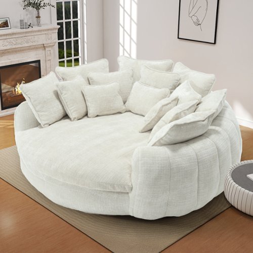 Aukfa - Double Loaf Sofa Bed - Oversized with Armrests, Large Padded High Back, Round Decorative Chair for Living Room/Bedroom - White-Front_Standard 