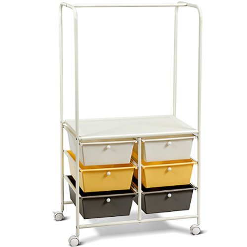 Costway - 6 Drawer Rolling Storage Cart w/Hanging Bar Office School Organizer - Multicolor-Front_Standard 