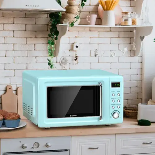 Front. LUCKY ONE - 0.7 Cu.ft Retro Countertop Microwave Oven 700W with 5 Power Levels & Auto Cook - Compact - Green.
