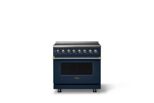 Viking - 36 in. Wide 6 Elements Pro 5 Series 5.6 Cu.Ft. Freestanding Induction Convection Range with Brushed Brass Trim - Slate Blue