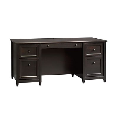 Sauder - Edge Water Collection 65" Wood Executive Desk, Estate - Estate Black-Front_Standard 