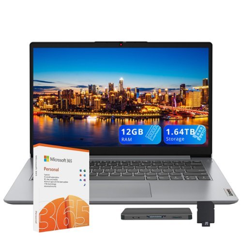 Lenovo - Upgraded - Ideapad 1i 14" HD Laptop,Celeron N4500,12GB RAM,128GB eMMC+512GB SSD+1TB Docking,1 Year Office 365,Win 11Pro - Gray-Front_Standard 