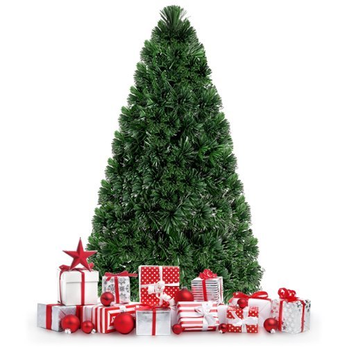 Ecooso - 6ft Pre-Lit Artificial Christmas Tree Fiber Optic PVC for Vibrant Indoor Holiday Decor - Green-Front_Standard 
