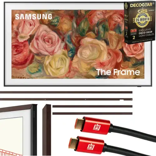 SAMSUNG  
The Frame  

DECOCGEAR®  
CPS BUNDLE  
26 MONTH PROTECTION  
EXCLUSIVE DECO GEAR HDMI CABLES  
PREMIUM PROTECTION PLAN  

SAMSUNG  
The Frame  

DECOCGEAR®  
CPS BUNDLE  
26 MONTH PROTECTION  
EXCLUSIVE DECO GEAR HDMI CABLES  
PREMIUM PROTECTION PLAN