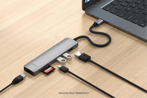 Satechi 7-in-1 USB-C Slim Multiport Adapter w/ Ethernet, 4K HDMI, 60W USB-C, 2 USB-A, SD/Micro Readers for Mac & Windows - Space Gray GLOBAL SHIPPING