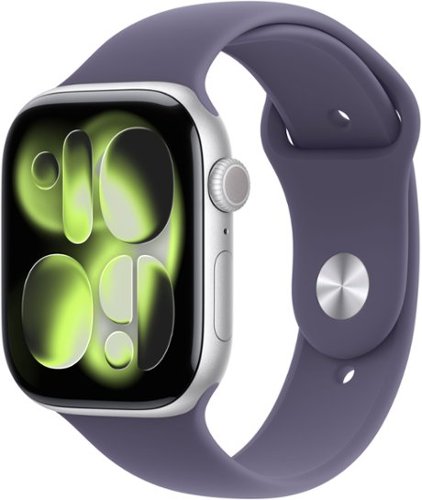 Apple Watch Series 11 (GPS+Cellular) 46mm Aluminum Case with Purple Fog Sport Band - S/M - Silver - (2025)-Front_Standard 