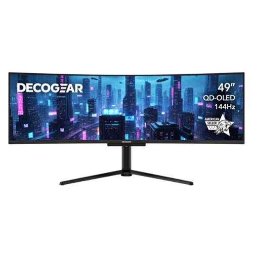 Deco Gear - 49" Super UltraWide QD-OLED DQHD Monitor 5120x1440 144Hz USB-C 90W KVM HDMI DP Adaptive-Sync Adjustable - Black-Front_Standard 