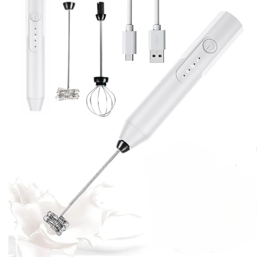 MOVSSOU - Handheld Milk & Coffee Frother Electric Mini Blender Stainless Steel Drink Mixer - White-Front_Standard 