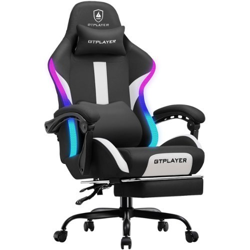 GTPlayer - Breathable Fabric Gaming Chair with RGB LED Lights Ergonomic High Back Computer Chair - Black