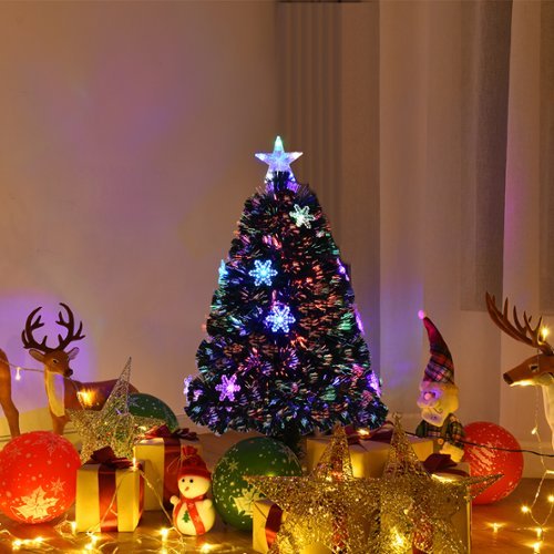 Gymax - Fiber Optic 3' PVC Artificial Christmas Tree LED Lights Snowflakes Decoration - Green-Front_Standard 