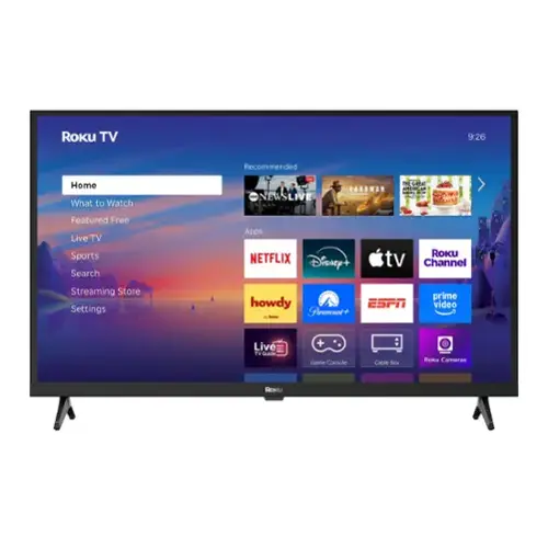 Roku TV  
9:26  

Home  
What to Watch  
Featured Free  
Live TV  
Sports  
Search  
Streaming Store  
Settings  

Recommended  
- NEWS LIVE  
- LANDMAN  
- THE GREAT BAKING SHOW  

Apps  
- NETFLIX  
- Disney+  
- Apple TV  
- Roku Channel  
- howdy  
- Paramount+  
- ESPN  
- Prime Video  
- Live TV Guide  
- Game Console  
- Cable Box  
- Roku Cameras  

Roku