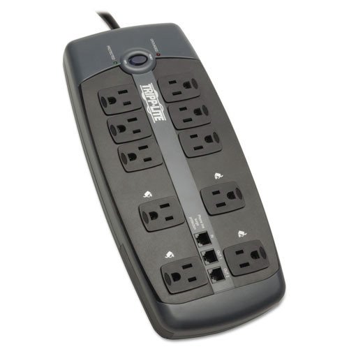 Tripp Lite - TLP1008TEL 10 AC Outlets 8 ft. Cord 2395 J Protect It! Surge Protector - Black-Front_Standard 