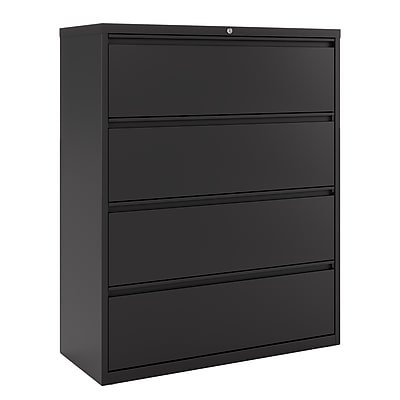 Staples - 4-Drawer Lateral File Cabinet, Letter/Legal Size, Lockable, 52.36"H x 42"W x 18.62"D - Black-Front_Standard 