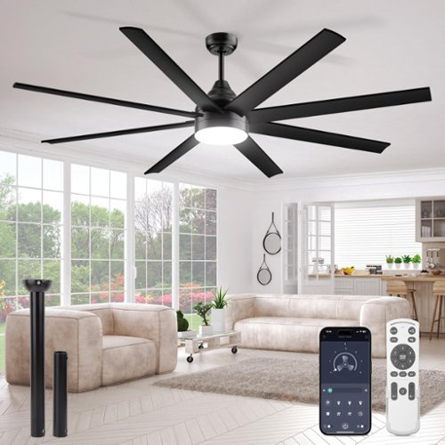 Nordic Hygge - 72 Inch Large Ceiling Fans with Lights and Remote APP Control in Black-Front_Standard 