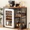 Aheaplus - Small Bar Cabinet with Mini Fridge Space, Coffee Bar Microwave Stand with Power Outlet & Glass Holder for Kitchen - Brown-Front_Standard