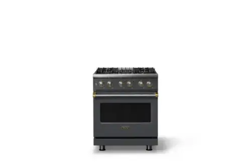 Front. Viking - Pro 5 Series 4.7 Cu. Ft. Freestanding Sealed 4 Burner DF Convection Range - Cast Black w. Brushed Brass Trim - Cast Black.