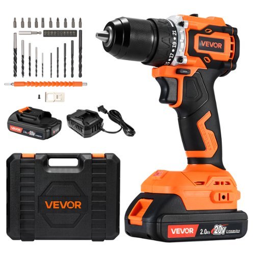 VEVOR - Cordless Drill Driver, 1/2 inch Metal Chuck, Brushless Motor, Dual-Speed Variable, with Lithium Battery and Charger - Orange, black-Front_Standard 