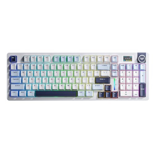 AULA - S98 Pro, 96-Key, Wireless, Mechanical Gaming Keyboard, RGB, 5-Layer Padding, 5000 mAh Battery, Knob, Digital Screen - Blue White-Front_Standard 