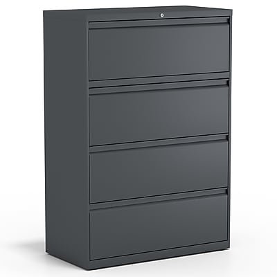 Staples - Commercial 4-Drawer Lateral File Cabinet, Letter/Legal Size, Lockable, 52.5"H x 36"W x 18.63"D - Charcoal-Front_Standard 