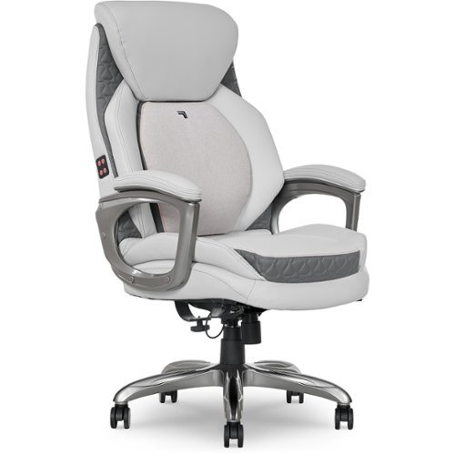 Sharper Image - S-600 Active Lumbar Heated Ergonomic Bonded Leather Swivel Executive Massage Chair, (60098-OWHT) - Off-White-Front_Standard 