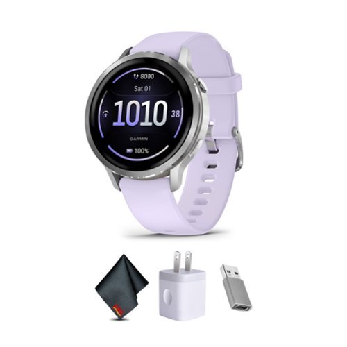 Garmin - Venu 4, 41mm, Advanced Health and Fitness GPS Smartwatch, Silver with Periwinkle Silicone Band - Silver - (2025)-Front_Standard 