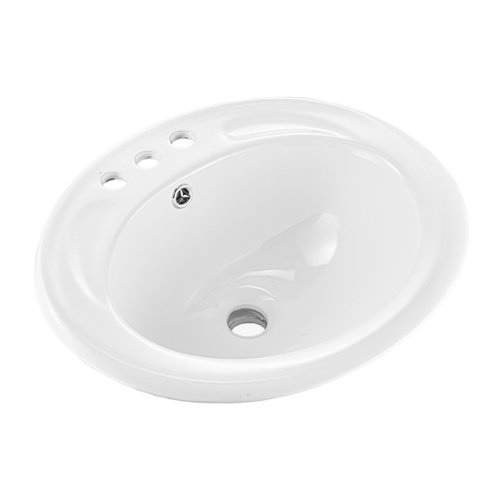VEVOR - Semi Recessed Bathroom Sink, 19.09 x 16.73 Inch Oval Ceramic Vessel Sink with Overflow Hole and 3 Faucet Holes - White-Front_Standard 