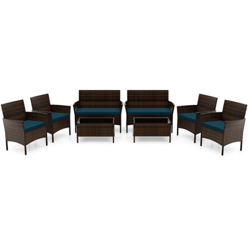 Costway - 8 PCS Patio Furniture Set with Washable Cushions and Tempered Glass Coffee Table - Blue-Front_Standard 