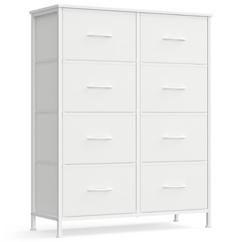 Songmics Home - Dresser for Bedroom, Chest of Drawers, Steel, MDF, 8 Non-Woven Fabric Drawers, Storage Organizer Unit, Closet, Entryway - Cloud White and Snow White-Front_Standard 