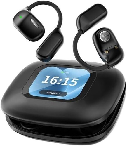 SKRAN - AI Translation Earbuds,Noise Reduction Translation Headphone,with Smart Touch Screen for Travel Business Learning - Black-Front_Standard 