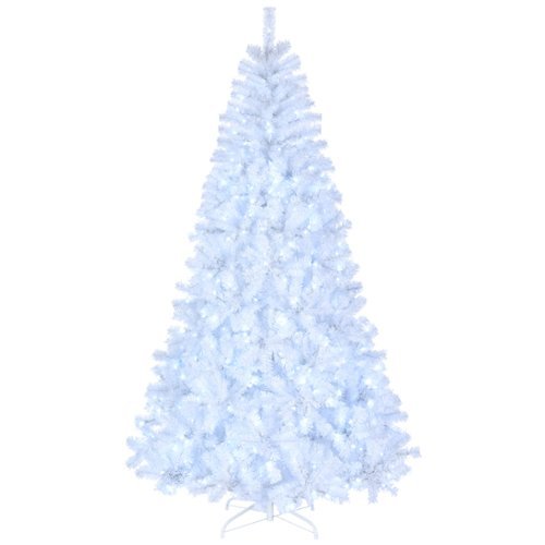 Winado - 7 FT Pre-lit Snow Artificial Christmas Tree Xmas with 500 LED Lights for Holiday Decoration - White-Front_Standard 